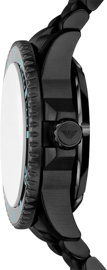 Emporio Armani Sea Explorer Turquoise Blue Dial Black Steel Strap Watch for Men - AR60084