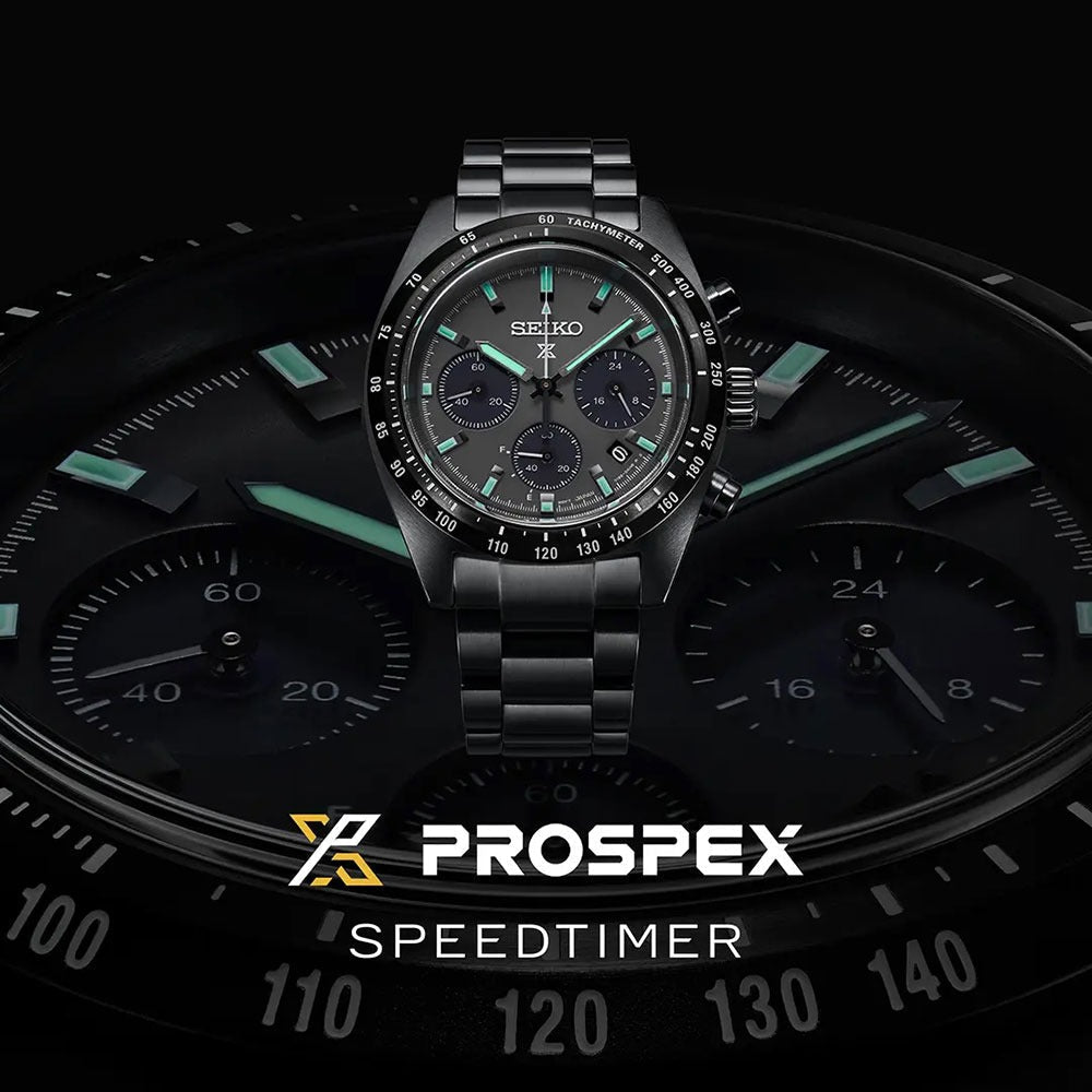 Seiko Prospex Speedtimer The Black Series Limited Edition Black Dial Black Steel Strap Watch for Men - SSC917