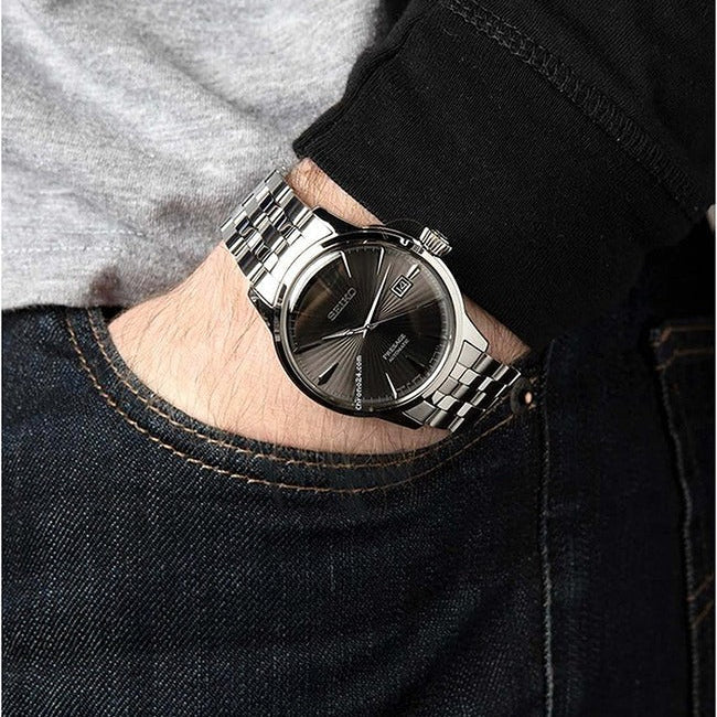 Seiko Presage Cocktail Time Automatic Black Dial Silver Steel Strap Watch for Men - SRPE17J1