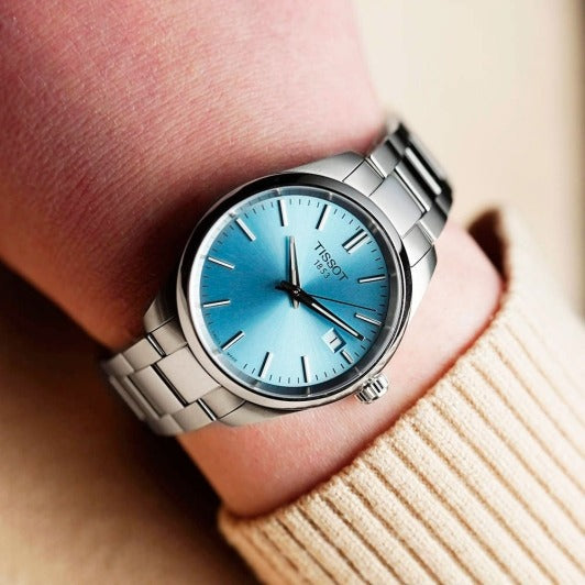 Tissot PR 100 Ice Blue Dial Silver Steel Strap Watch for Women - T150.210.11.351.00