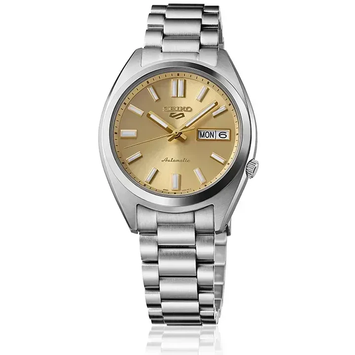 Seiko 5 Sports SNXS Automatic Gold Dial Silver Steel Strap Watch for Men - SRPL59K1