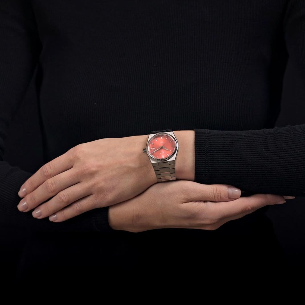 Tissot PRX Quartz Red Dial Silver Steel Strap Watch for Women - T137.210.11.421.00