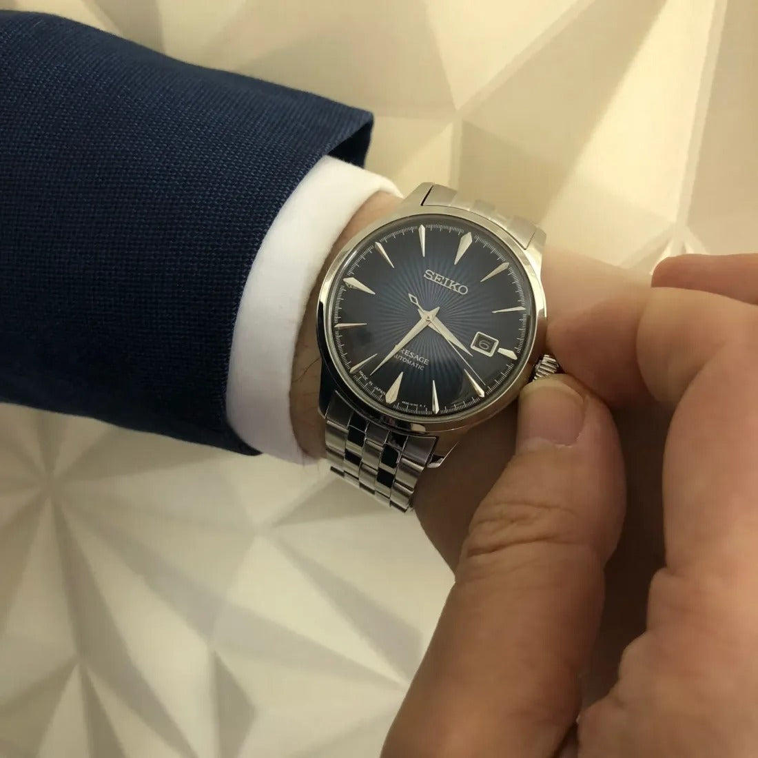 Seiko Presage Cocktail Time Automatic Blue Dial Silver Steel Strap Watch for Men - SRPB41J1