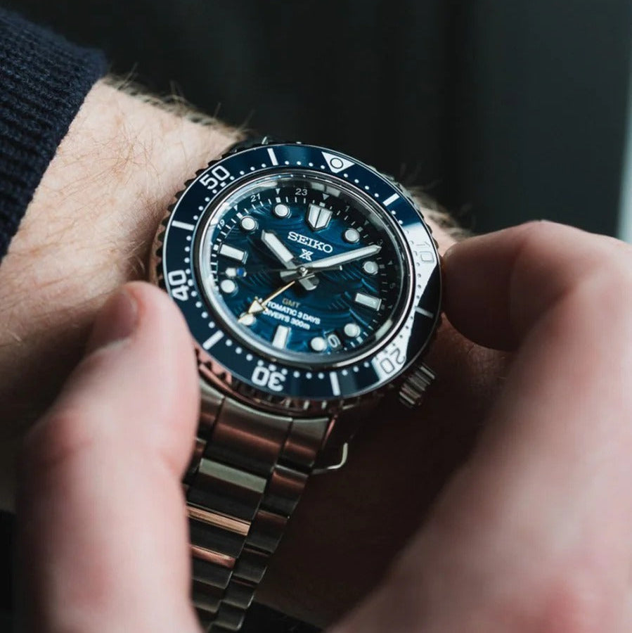 Seiko Prospex 1968 Heritage Divers GMT The Great Wave Limited Edition Blue Dial Silver Steel Strap Watch for Men - SPB509J1