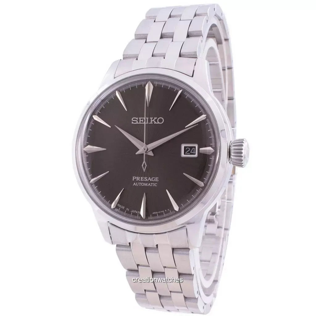 Seiko Presage Cocktail Time Automatic Black Dial Silver Steel Strap Watch for Men - SRPE17J1