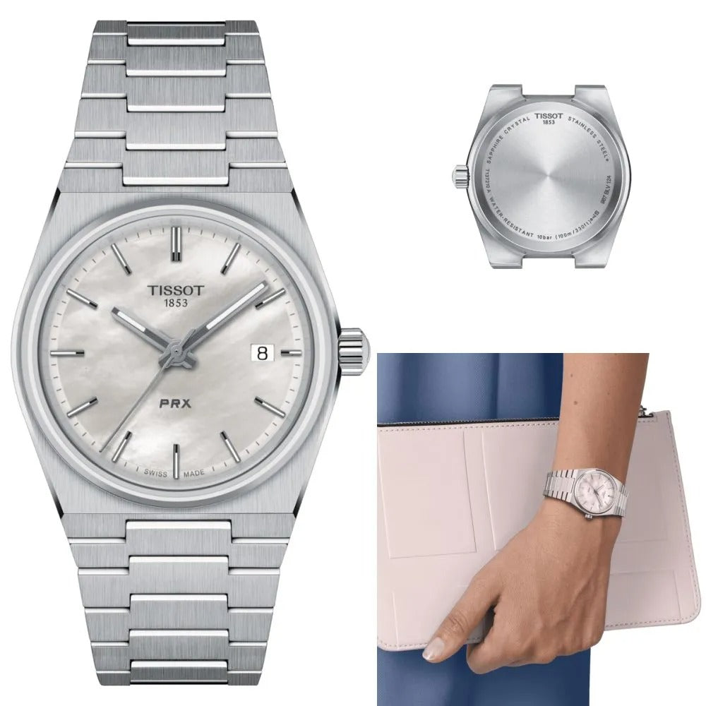 Tissot PRX Quartz Mother of Pearl Dial Silver Steel Strap Watch for Women- T137.210.11.111.00