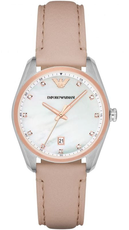 Emporio Armani Tazio Mother of Pearl Dial Pink Leather Strap Watch for Women - AR6133