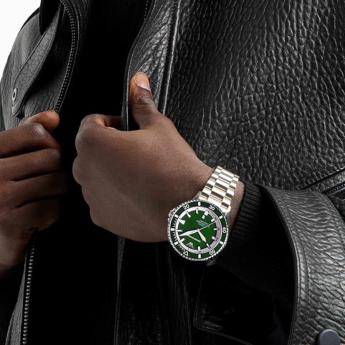 Emporio Armani Sea Explorer Green Dial Silver Steel Strap Watch for Men - AR60080