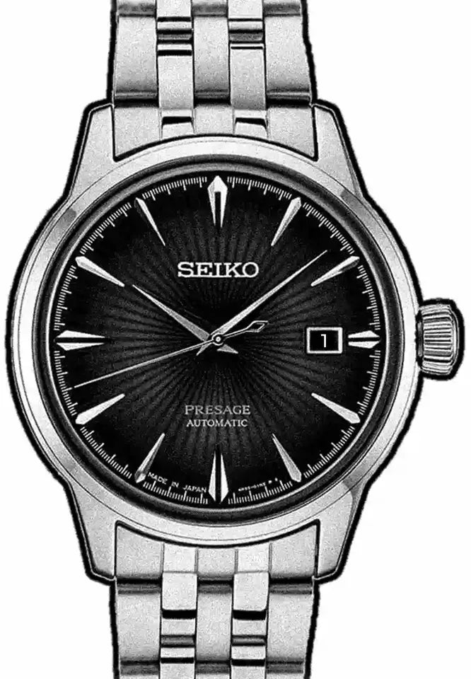 Seiko Presage Cocktail Time Automatic Black Dial Silver Steel Strap Watch for Men - SRPE17J1