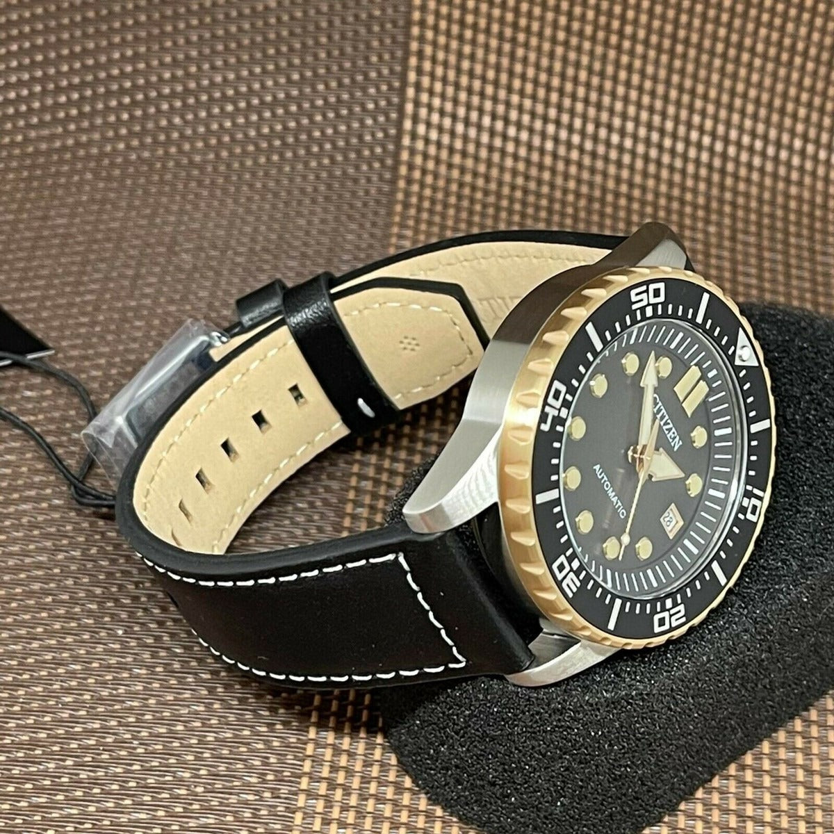 Citizen Mechanical Automatic Black Dial Black Leather Strap Watch for Men - NJ0176-10E