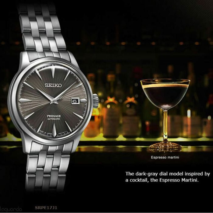 Seiko Presage Cocktail Time Automatic Black Dial Silver Steel Strap Watch for Men - SRPE17J1