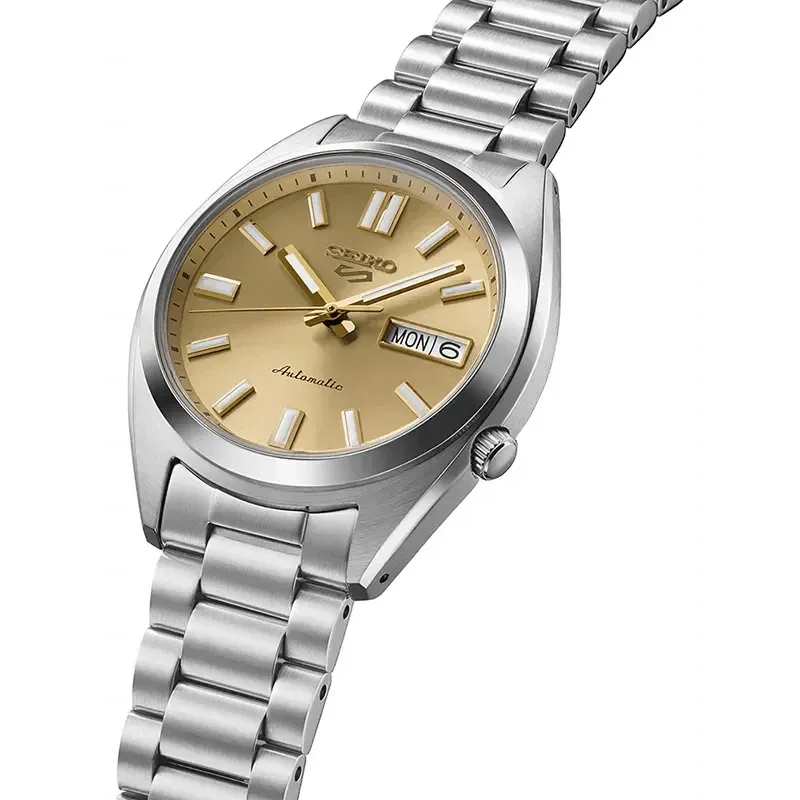 Seiko 5 Sports Automatic Gold Dial Silver Steel Strap Watch for Men - SRPL59K1