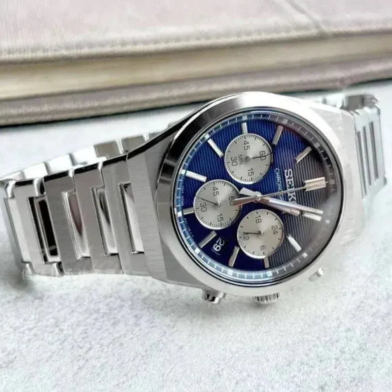 Seiko Conceptual Chronograph Blue Dial Silver Steel Strap Watch for Men- SSB453P1
