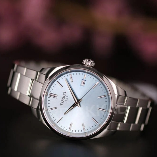 Tissot PR 100 Ice Blue Dial Silver Steel Strap Watch for Women - T150.210.11.351.00