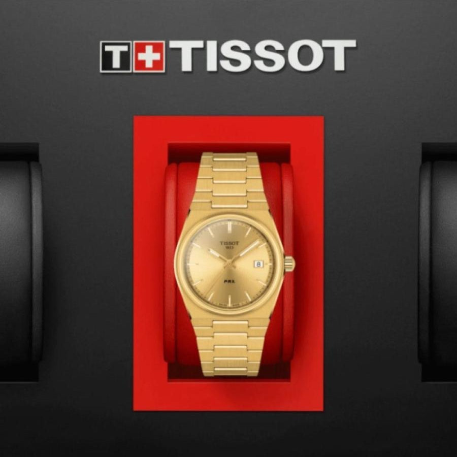 Tissot PRX 25mm Gold DIal Gold Steel Strap Watch for Women - T137.010.33.021.00