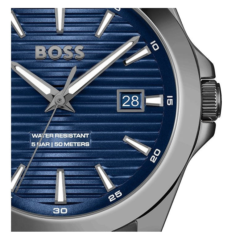 Hugo Boss Strike Blue Dial Gunmetal Grey Steel Strap Watch for Men - 1514175