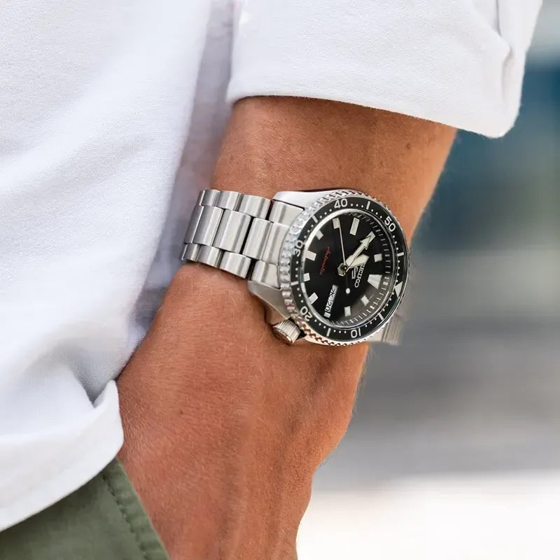 Seiko 5 Sports SKX Automatic Black Dial Silver Steel Strap Watch for Men - SRPL85K1