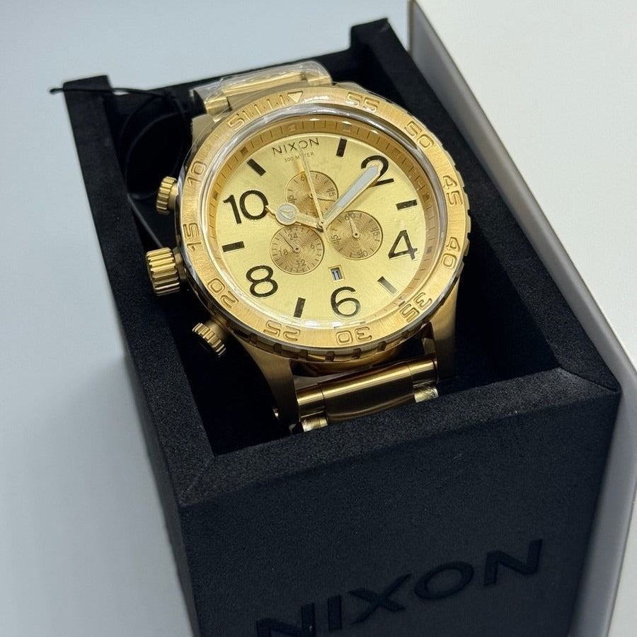 Nixon 51-30 Chronograph Gold Dial Gold Steel Strap Watch for Men - A083-502
