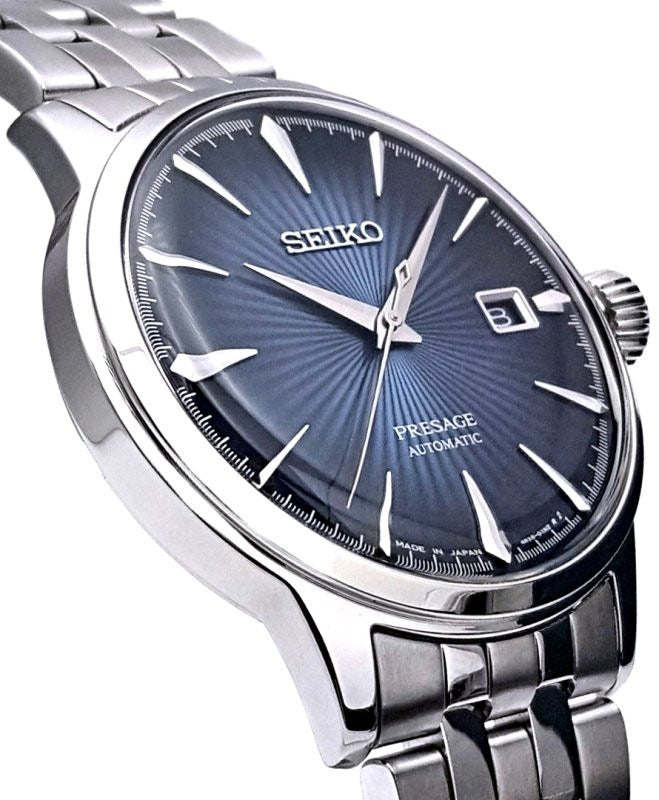 Seiko Presage Cocktail Time Automatic Blue Dial Silver Steel Strap Watch for Men - SRPB41J1