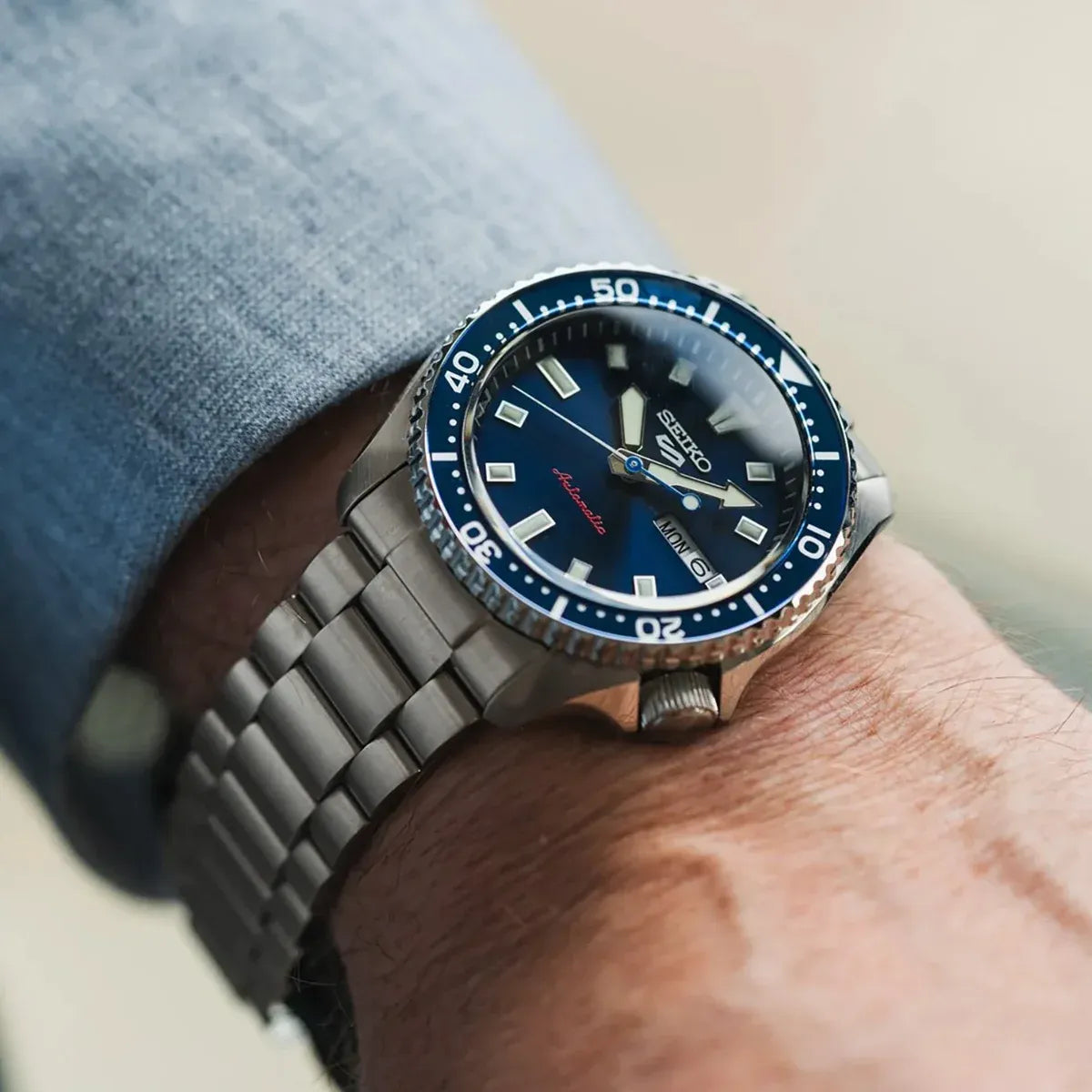 Seiko 5 Sports SKX Automatic Blue Dial Silver Steel Strap Watch for Men - SRPL83K1