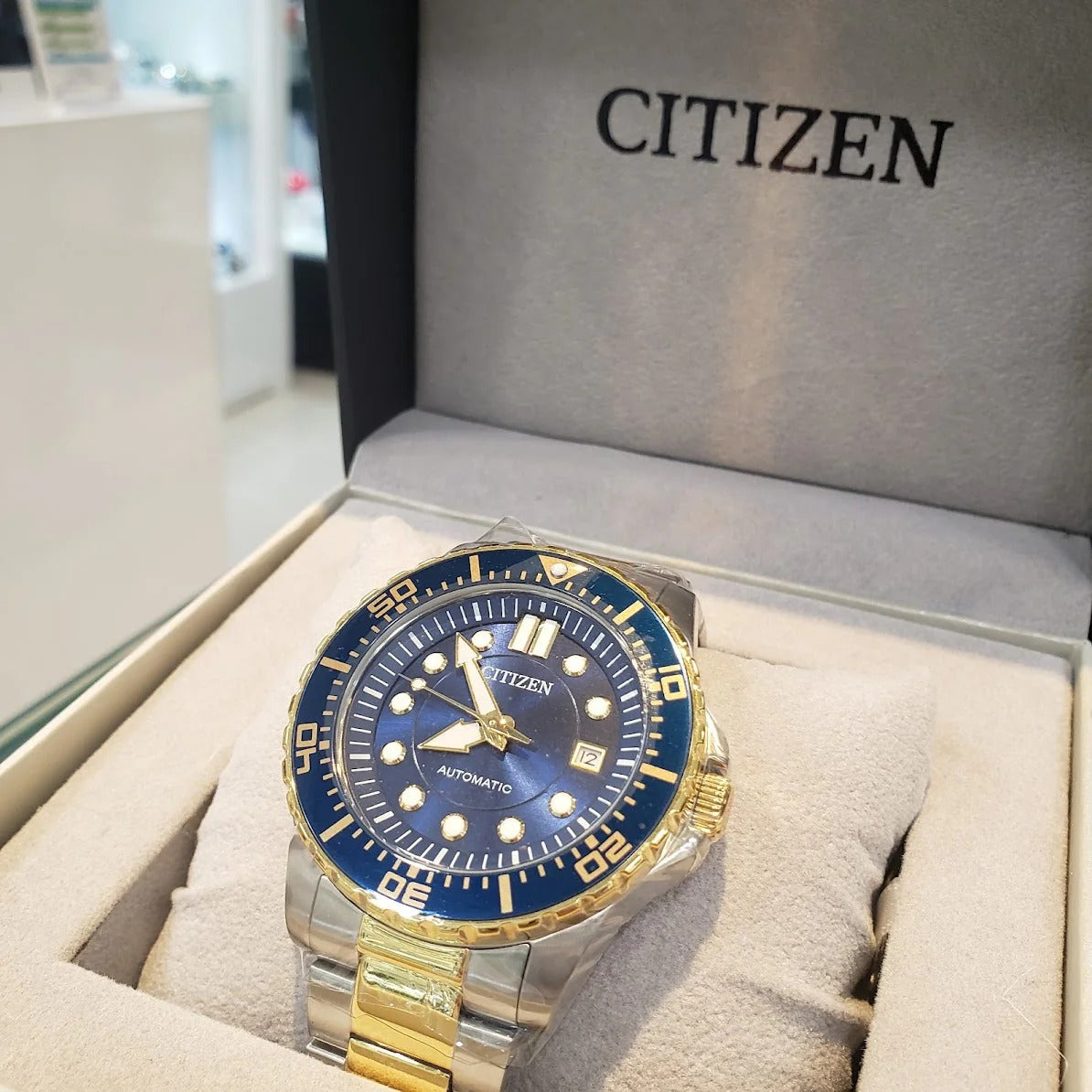 Citizen Mechanical Automatic Blue Dial Two Tone Steel Strap Watch for Men - NJ0174-82L