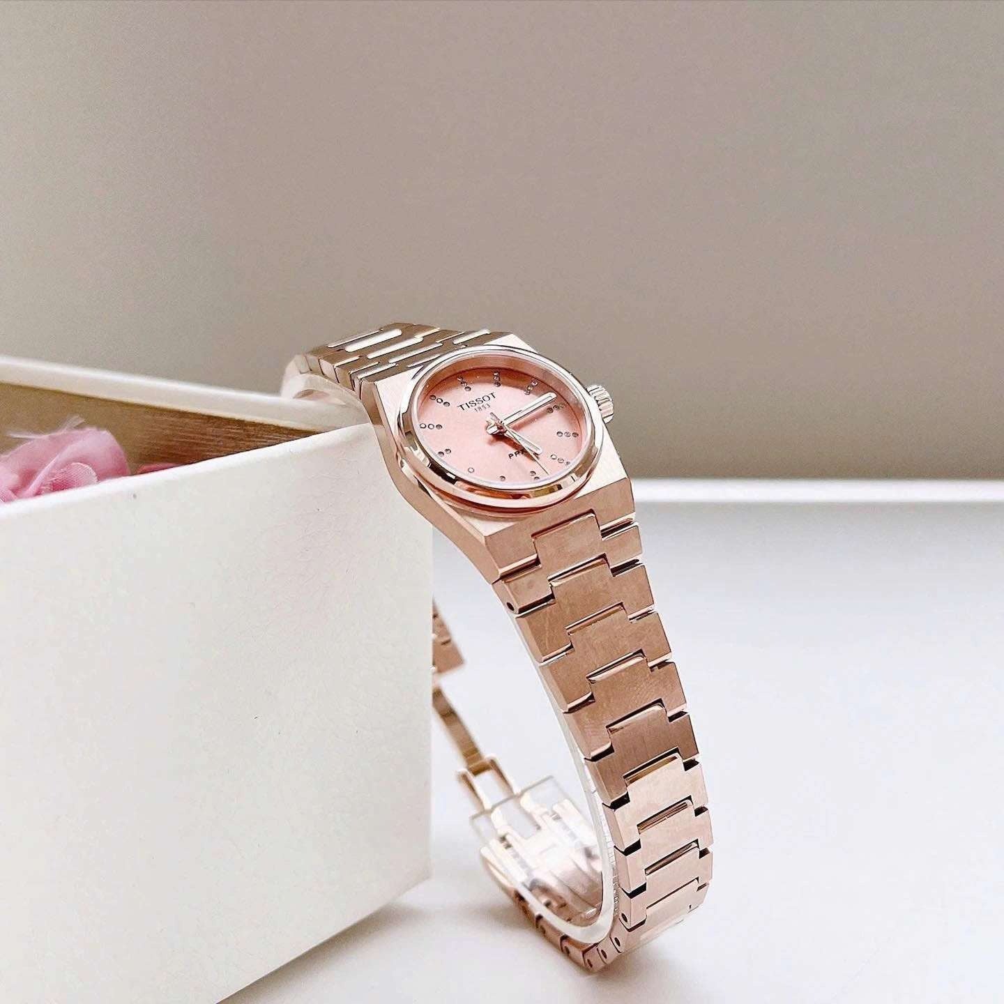 Tissot PRX Diamonds Rose Gold Dial Rose Gold Steel Strap Watch for Women - T137.010.33.506.00