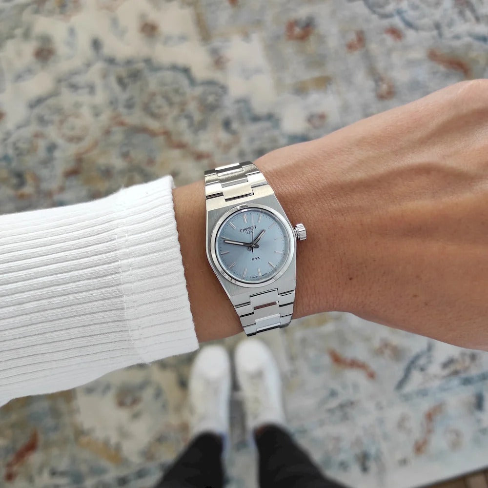 Tissot PRX Quartz Ice Blue Dial Silver Steel Strap Watch for Women - T137.010.11.351.00