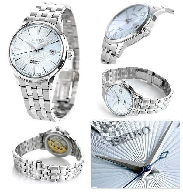 Seiko Presage Cocktail Time Automatic Ice Blue Dial Silver Steel Strap Watch for Men - SRPE19J1