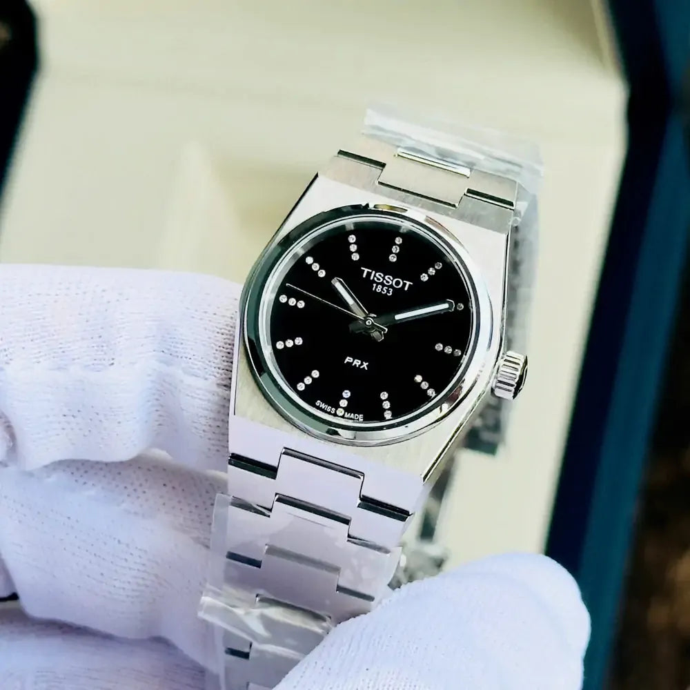 Tissot PRX Quartz Diamonds Black Dial Silver Steel Strap Watch for Women - T137.010.11.056.00