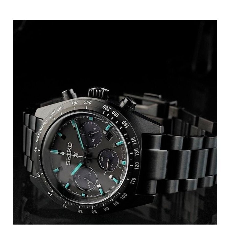 Seiko Prospex Speedtimer The Black Series Limited Edition Black Dial Black Steel Strap Watch for Men - SSC917