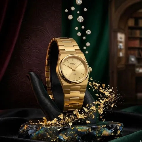 Tissot PRX 25mm Gold DIal Gold Steel Strap Watch for Women - T137.010.33.021.00