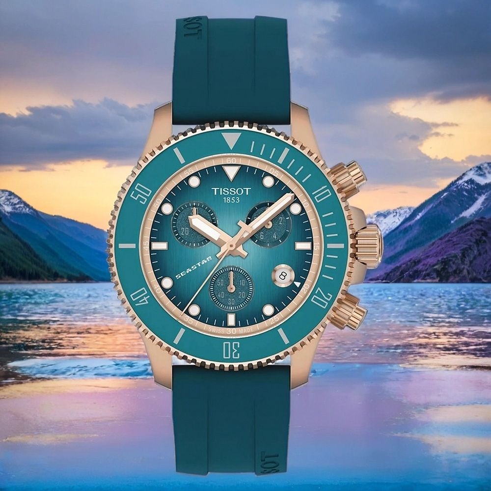 Tissot Seastar 1000 Chronograph Turqouise Dial Turqouise Rubber Strap Watch for Women - T120.217.37.041.00