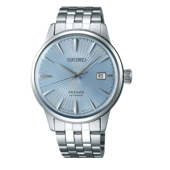 Seiko Presage Cocktail Time Automatic Ice Blue Dial Silver Steel Strap Watch for Men - SRPE19J1