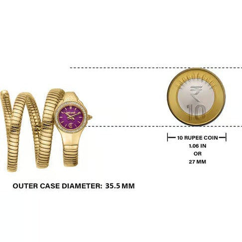 Just Cavalli Vita Purple Dial Gold Steel Strap Watch for Women - JC1L355M0035