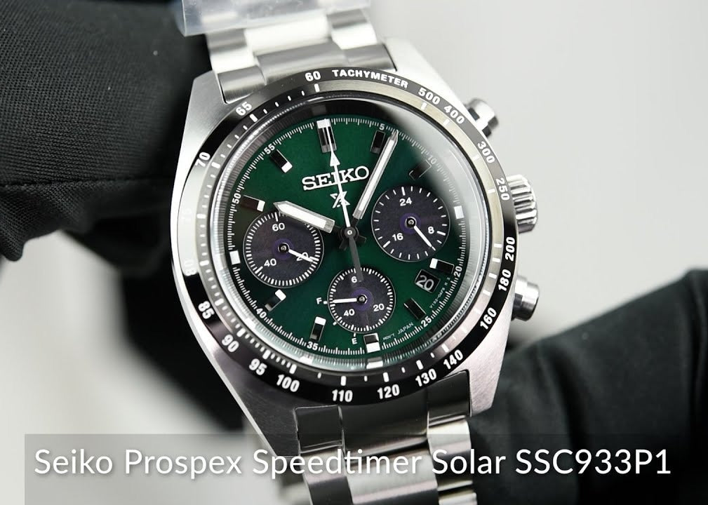 Seiko Prospex Speedtimer Solar Chronograph Green Dial Silver Steel Strap Watch for Men - SSC933