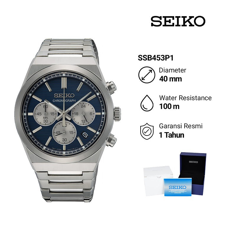 Seiko Conceptual Chronograph Blue Dial Silver Steel Strap Watch for Men- SSB453P1