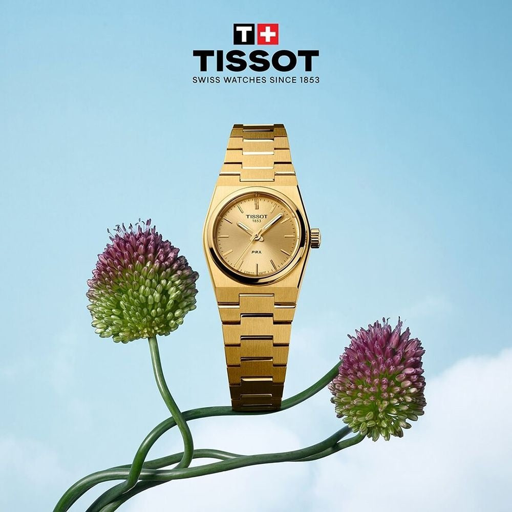 Tissot PRX 25mm Gold DIal Gold Steel Strap Watch for Women - T137.010.33.021.00