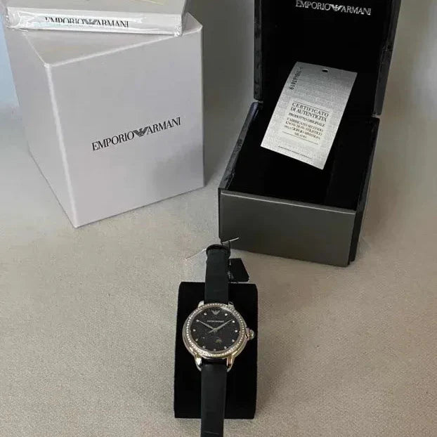 Emporio Armani Mia Moonphase Blue Dial Blue Leather Strap Watch for Women - AR11629