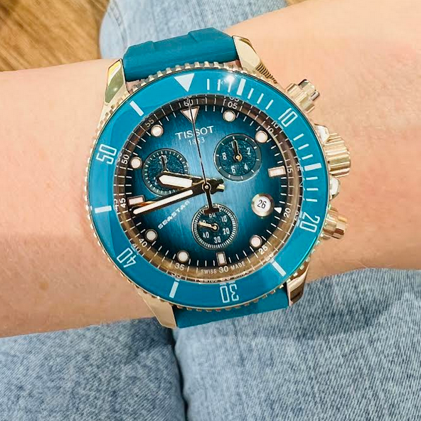 Tissot Seastar 1000 Chronograph Turqouise Dial Turqouise Rubber Strap Watch for Women - T120.217.37.041.00