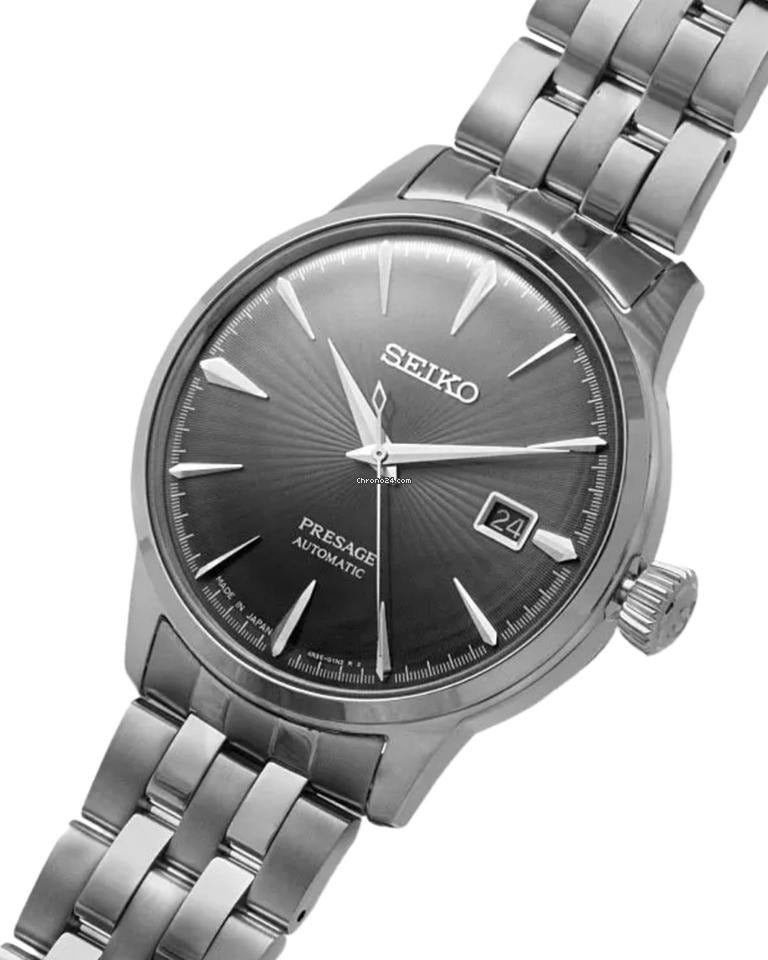 Seiko Presage Cocktail Time Automatic Black Dial Silver Steel Strap Watch for Men - SRPE17J1