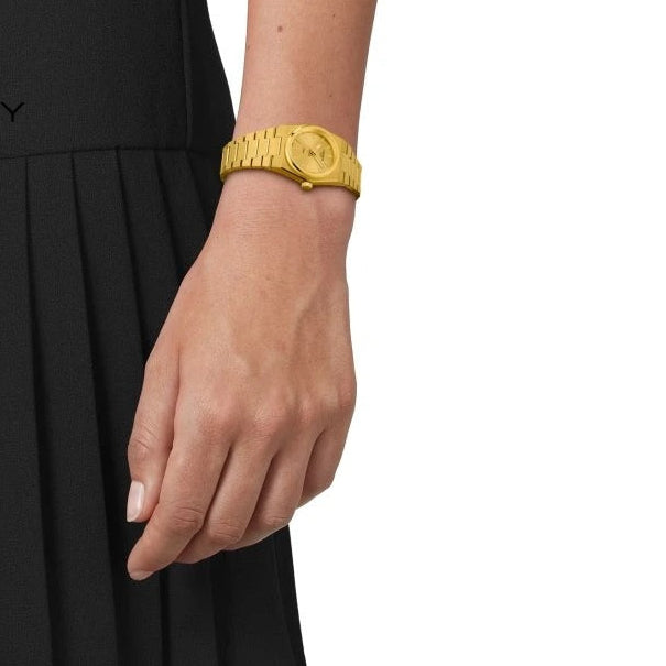 Tissot PRX 25mm Gold DIal Gold Steel Strap Watch for Women - T137.010.33.021.00