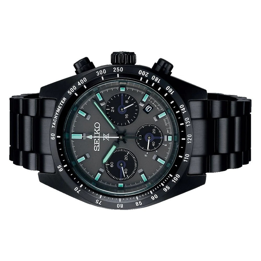 Seiko Prospex Speedtimer The Black Series Limited Edition Black Dial Black Steel Strap Watch for Men - SSC917