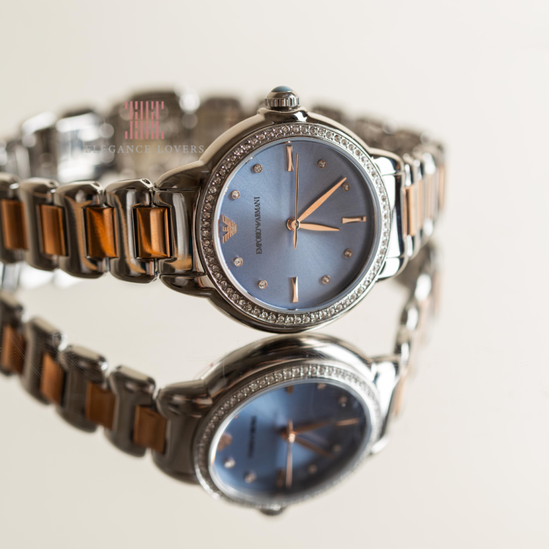 Emporio Armani Three Hand Blue Dial Two Tone Steel Strap Watch for Women - AR11597