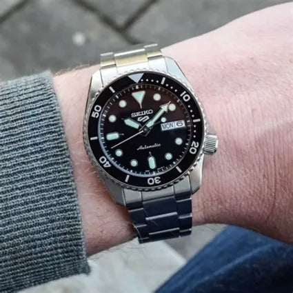 Seiko 5 Sports SKX Street Stonewash Black Dial Silver Steel Strap Watch for Men - SRPL79K1