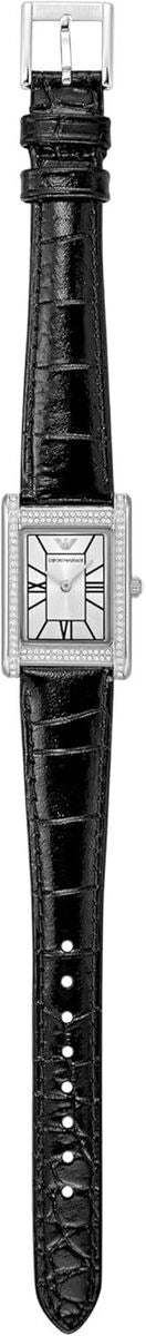 Emporio Armani Two Hand Crystals Silver Dial Black Leather Strap Watch for Women - AR11623