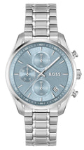 Hugo Boss Grand Tour Chronograph Ice Blue Dial Silver Steel Strap Watch for Women - 1502767