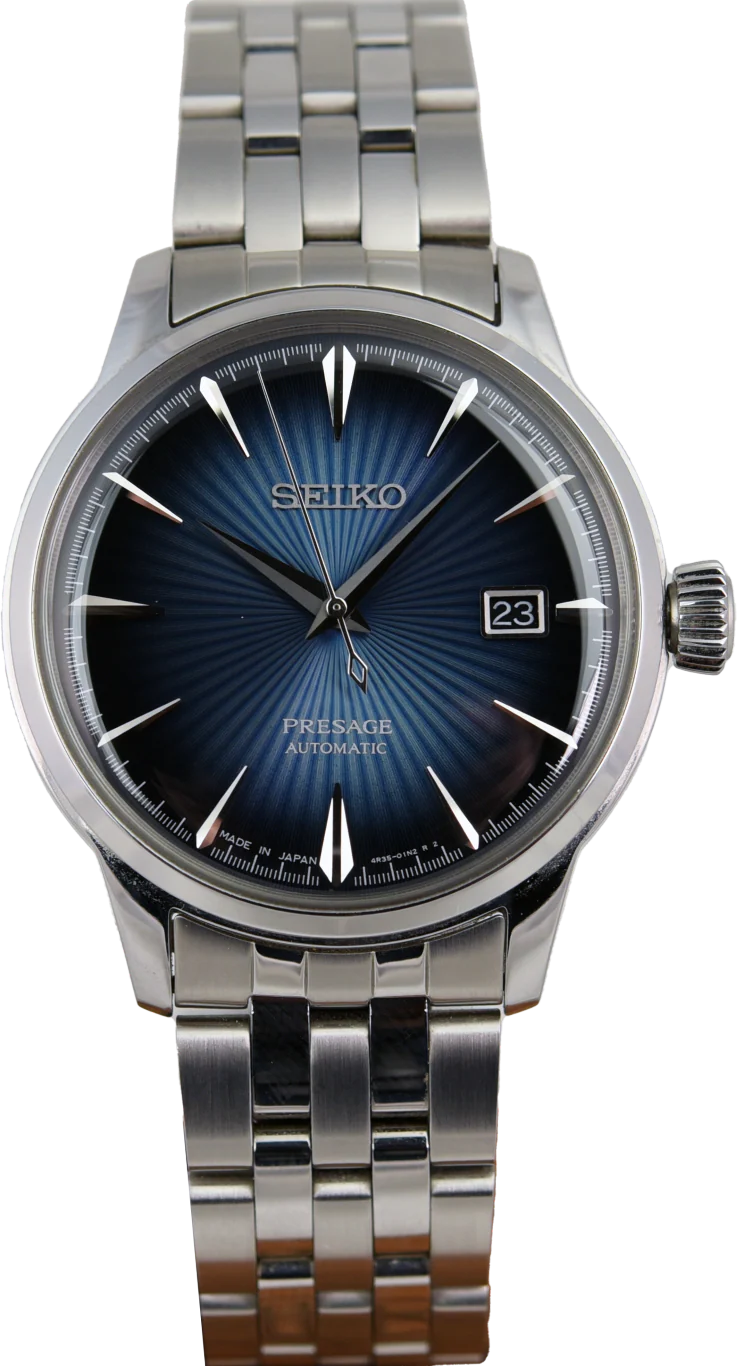 Seiko Presage Cocktail Time Automatic Blue Dial Silver Steel Strap Watch for Men - SRPB41J1