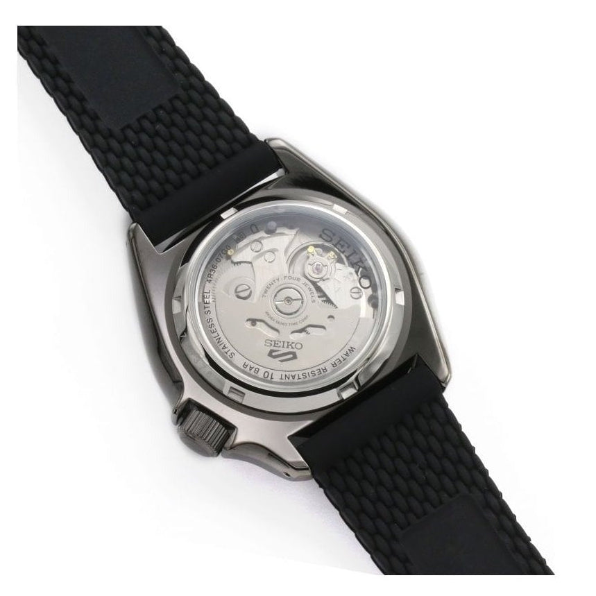 Seiko 5 Sports SKX Series Automatic Black Dial Black Silicone Strap Watch for Men - SRPD65K2