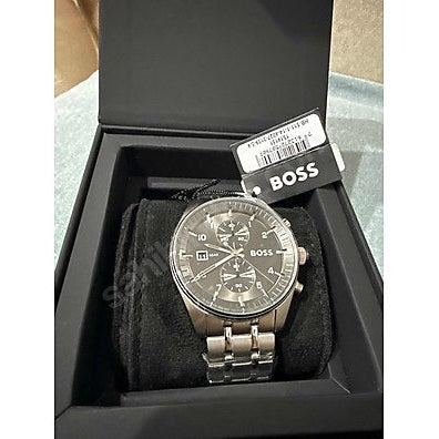 Hugo Boss Skytraveller Chronograph Grey Dial Silver Steel Strap Watch for Men - 1514151