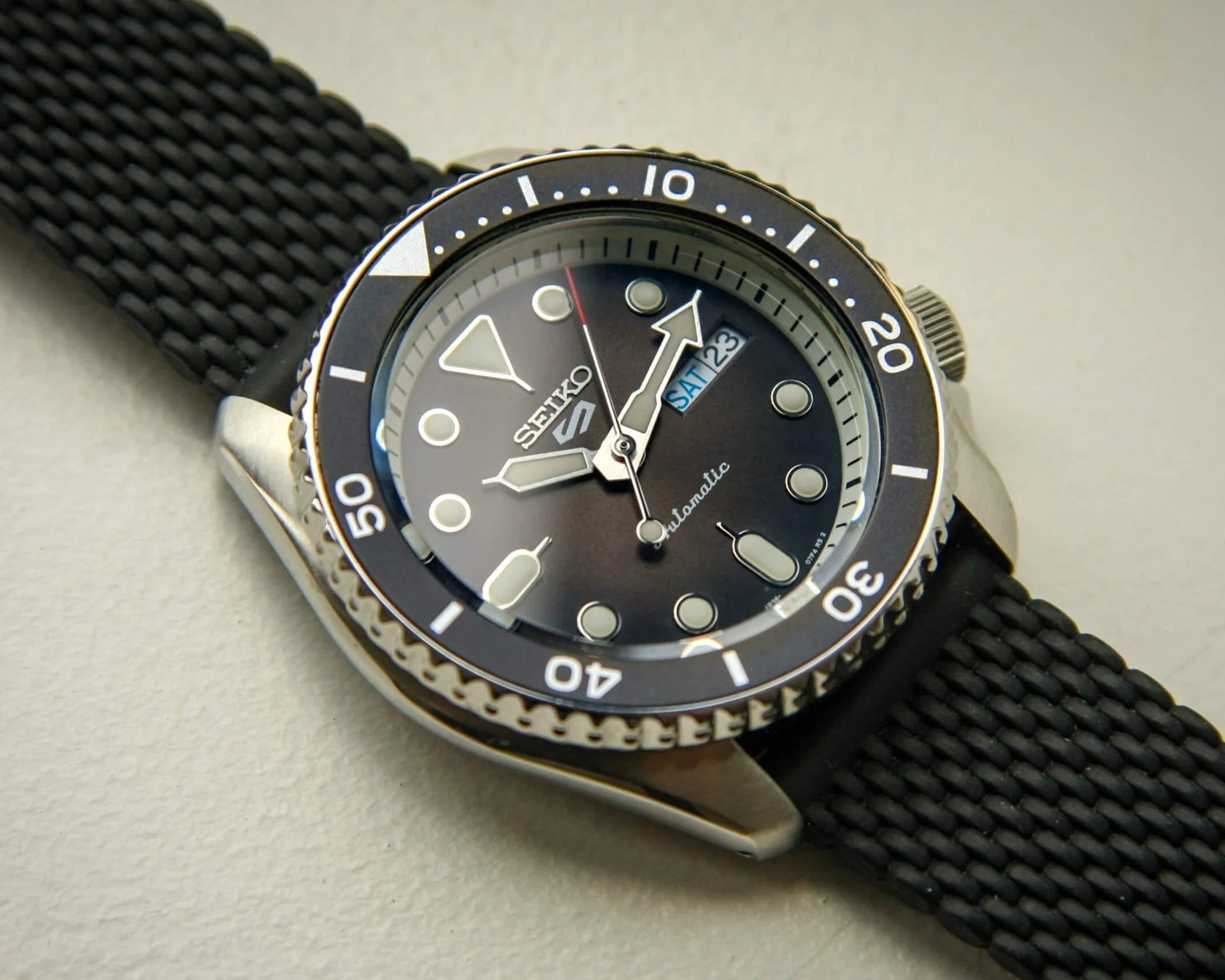Seiko 5 Sports SKX Automatic Black Dial Black Silicone Strap Watch for Men - SRPD73K2